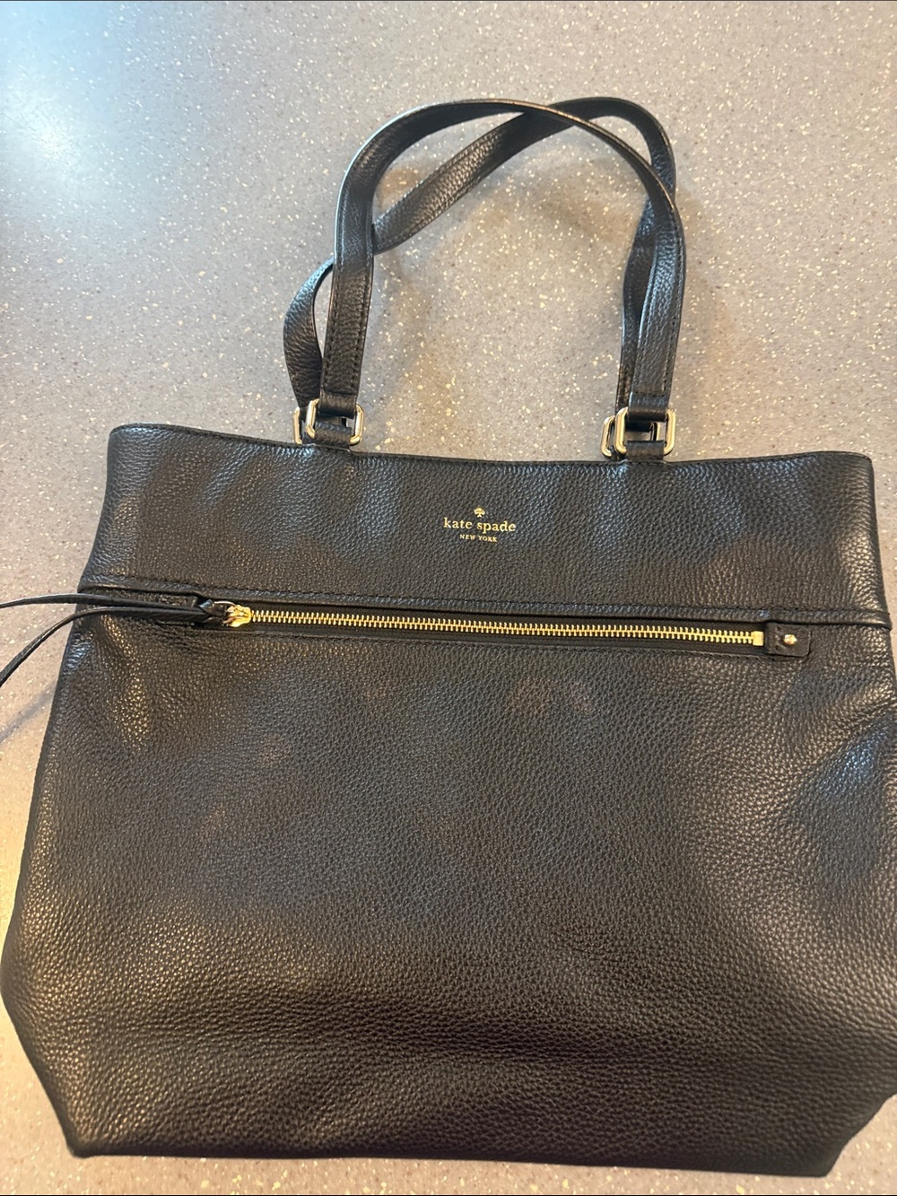 kate spade Black Pebbled Leather Tote with Gold Hardware